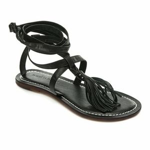 Bernardo black tassel tie up mosie sandal new 6.5